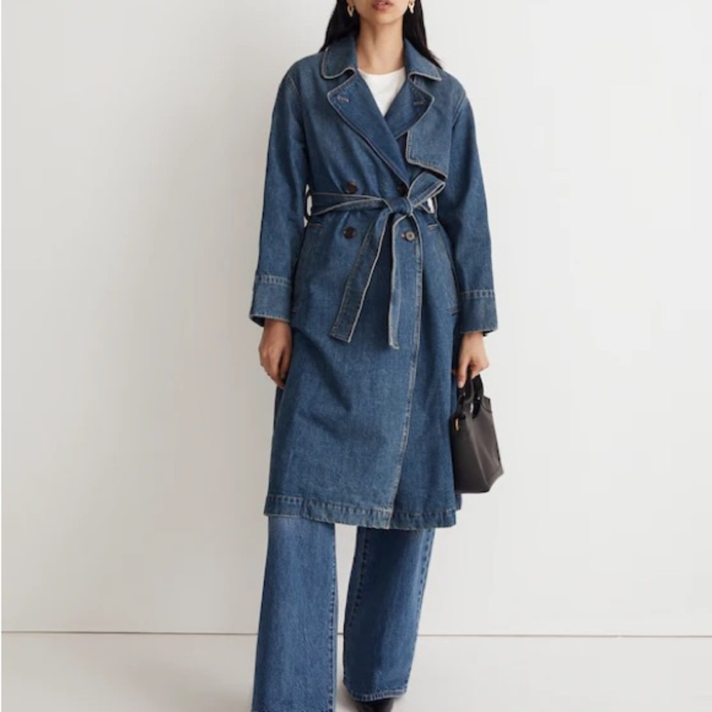 Madewell Blue Denim Trench Coat